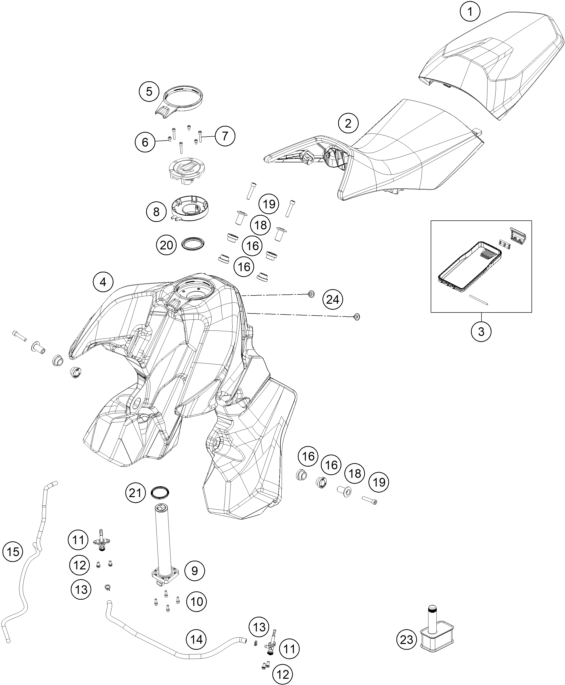 Sprängskiss: Tank, Seat – KTM 790 ADVENTURE, orange - CKD 2022