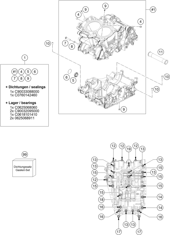 Sprängskiss: Engine Case – KTM 790 DUKE, black - D.D. 2027