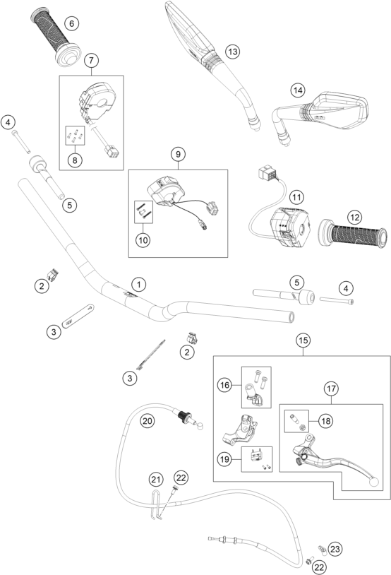 Sprängskiss: Handlebar, Controls – KTM 890 DUKE GP, orange 2022