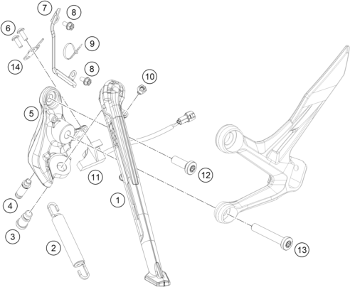 Sprängskiss: Side / Center Stand – KTM 890 DUKE GP, orange 2022