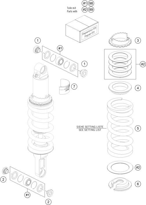 Sprängskiss: Shock Absorber Disassembled – KTM 890 DUKE GP, orange 2022