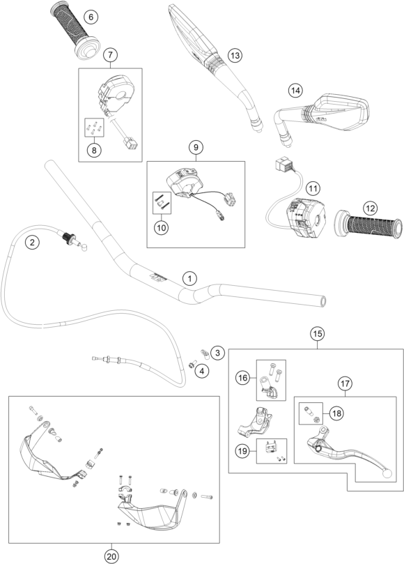 Sprängskiss: Handlebar, Controls – KTM 890 ADVENTURE, orange 2022