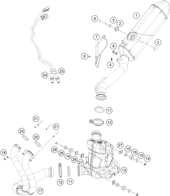 Sprängskiss: Exhaust System – KTM 890 ADVENTURE, orange 2022