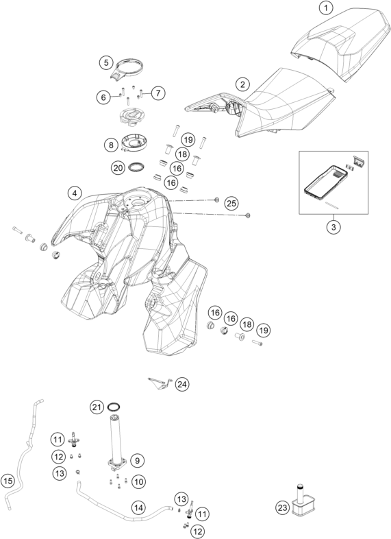 Sprängskiss: Tank, Seat – KTM 890 ADVENTURE, orange 2022