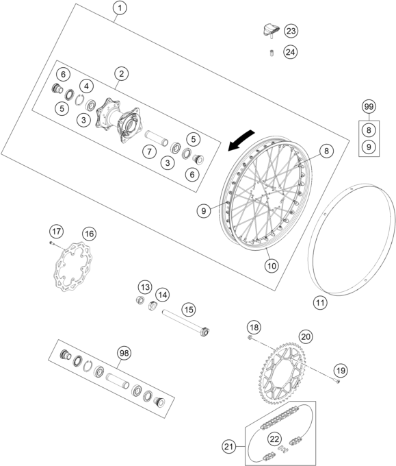 Sprängskiss: Rear Wheel – KTM FREERIDE E-XC 2021