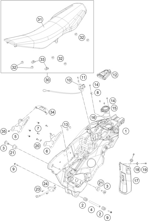 Sprängskiss: Tank, Seat – KTM 690 SMC R 2022
