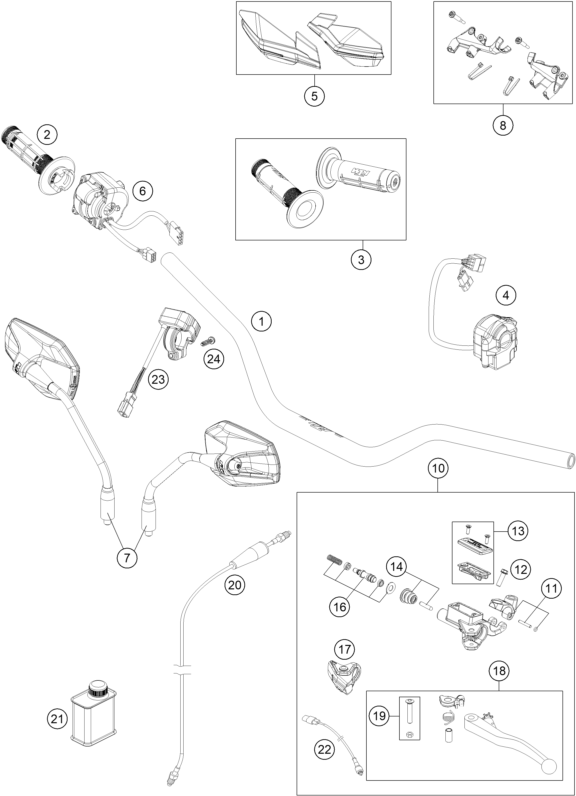 Sprängskiss: Handlebar, Controls – KTM 690 ENDURO R 2021