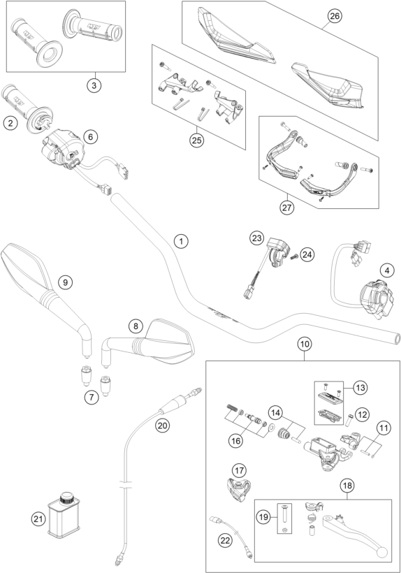 Sprängskiss: Handlebar, Controls – KTM 690 SMC R 2022