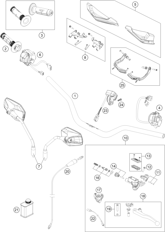 Sprängskiss: Handlebar, Controls – KTM 690 SMC R 2022