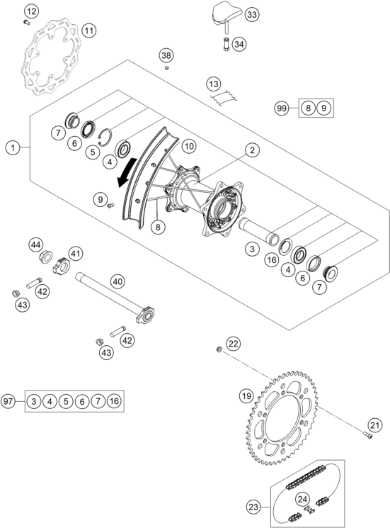 Sprängskiss: Rear Wheel – KTM 250 SX-F TROY LEE DESIGNS 2021