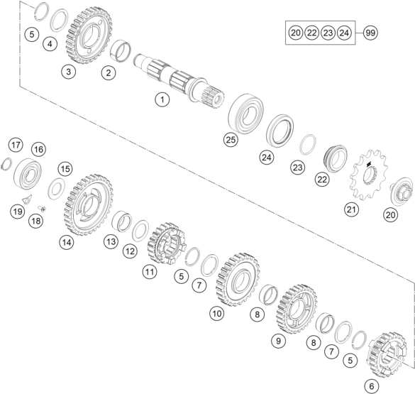 Sprängskiss: Transmission II - Countershaft – KTM 250 EXC-F SIX DAYS 2021