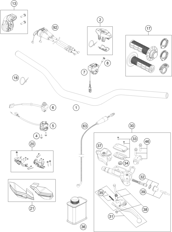 Sprängskiss: Handlebar, Controls – KTM 350 EXC-F SIX DAYS CKD 2021