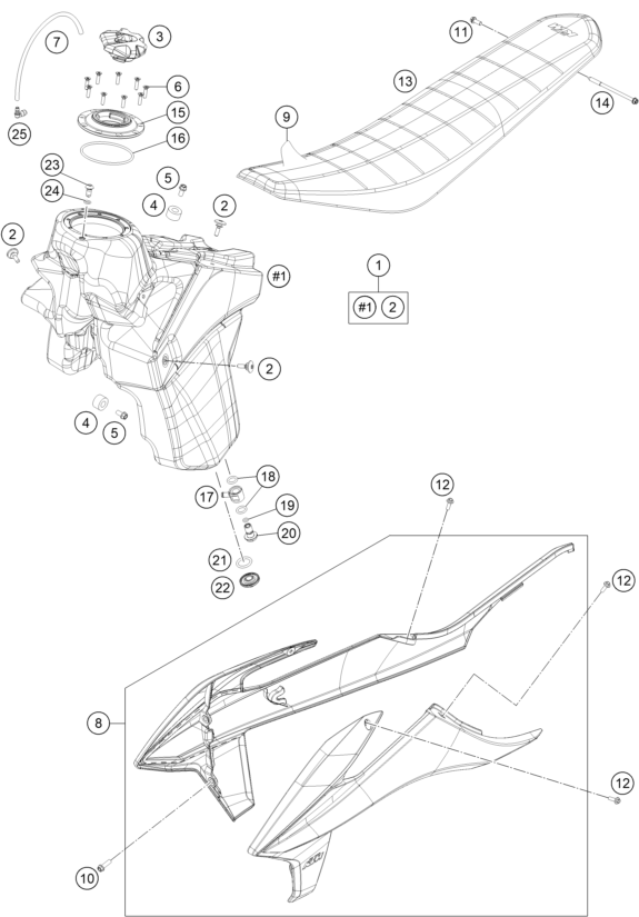 Sprängskiss: Tank, Seat – KTM 350 XC-F KAILUB RUSSELL 2021