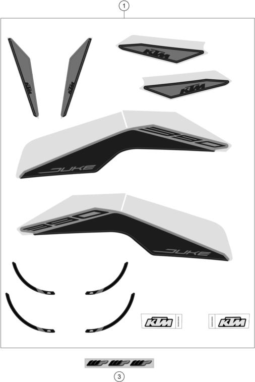 Sprängskiss: Decal – KTM 390 DUKE, silver - B.D. 2021
