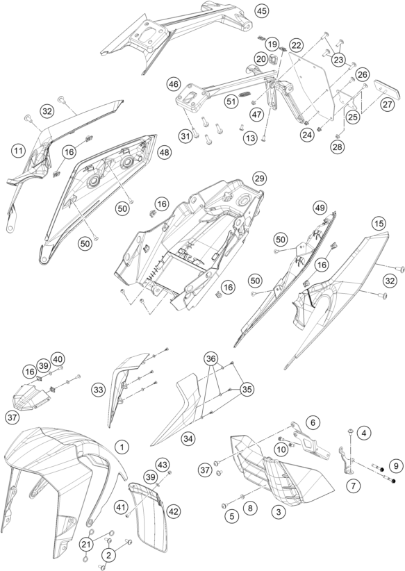 Sprängskiss: Mask, Fenders – KTM 250 DUKE, silver - B.D. 2021