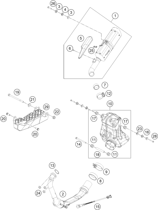 Sprängskiss: Exhaust System – KTM 125 DUKE, silver - B.D. 2021