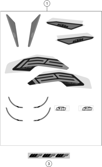 Sprängskiss: Decal – KTM 125 DUKE, silver - B.D. 2021