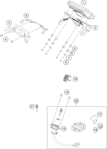 Sprängskiss: Instruments / Lock System – KTM 125 DUKE, silver - B.D. 2021