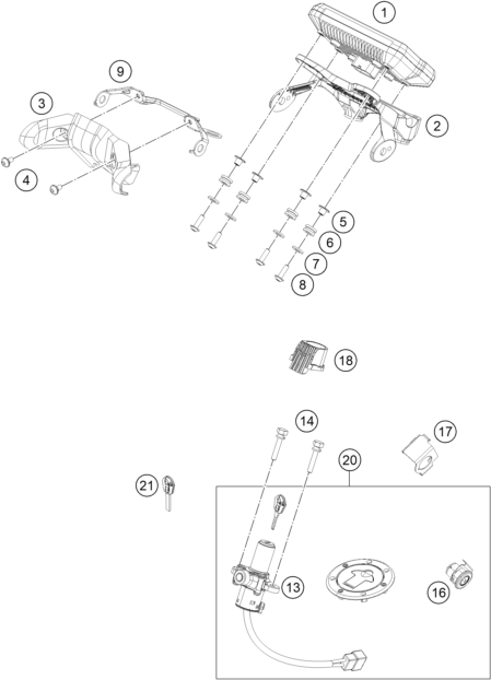 Sprängskiss: Instruments / Lock System – KTM 125 DUKE, black 2022