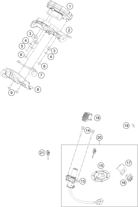 Sprängskiss: Instruments / Lock System – KTM 200 DUKE, white B.D. 2022