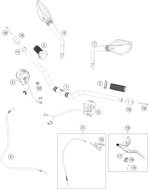 Sprängskiss: Handlebar, Controls – KTM 250 DUKE, silver - B.D. 2021