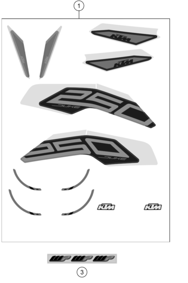 Sprängskiss: Decal – KTM 250 DUKE, silver - B.D. 2021
