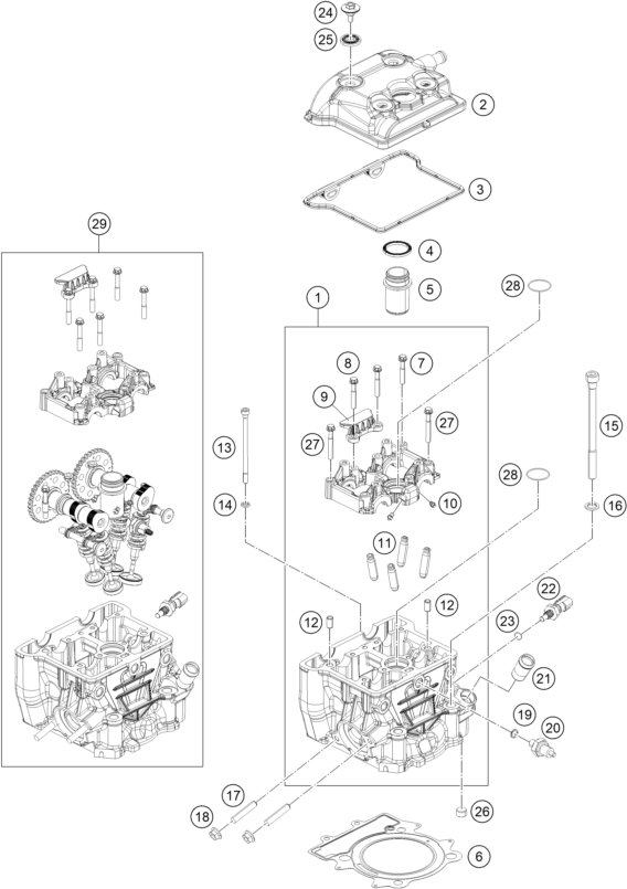 Sprängskiss: Cylinder Head – KTM 250 Duke, white 2019