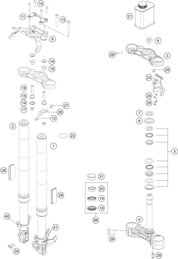 Sprängskiss: Front Fork, Triple Clamp – KTM 390 DUKE, silver - B.D. 2021