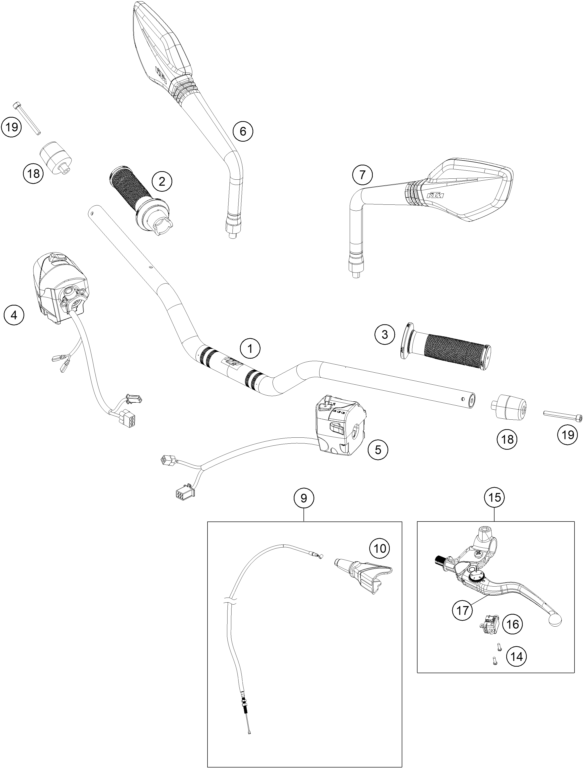 Sprängskiss: Handlebar, Controls – KTM 390 DUKE, silver - B.D. 2021