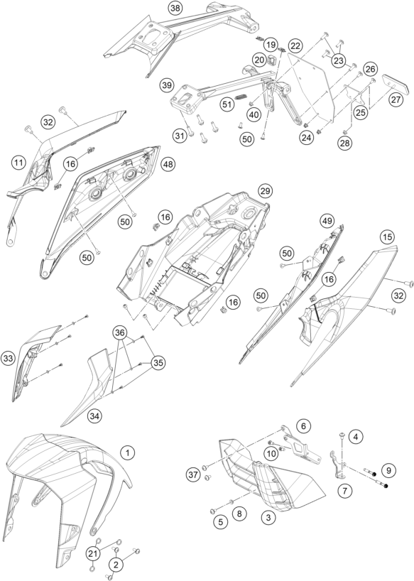 Sprängskiss: Mask, Fenders – KTM 390 DUKE, silver - B.D. 2021