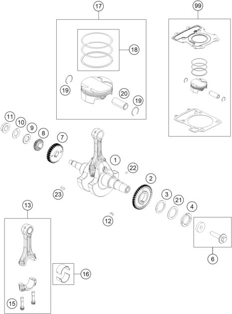 Sprängskiss: Crankshaft, Piston – KTM 390 ADVENTURE, white - CKD