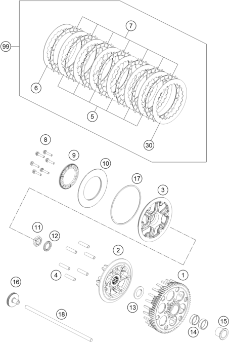 Sprängskiss: Clutch – KTM 250 XC-F 2026