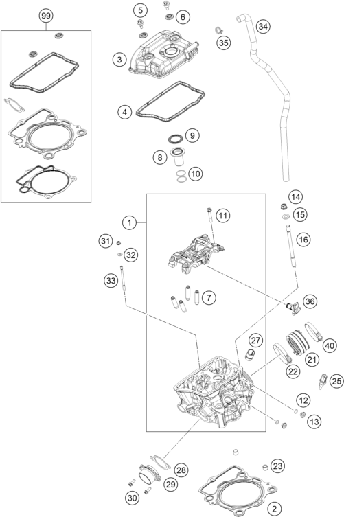 Sprängskiss: Cylinder Head – KTM 250 XC-F 2026