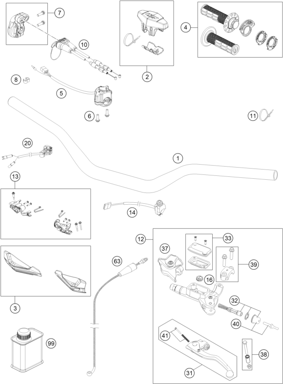 Sprängskiss: Handlebar, Controls – KTM 300 EXC SIX DAYS TPI 2022