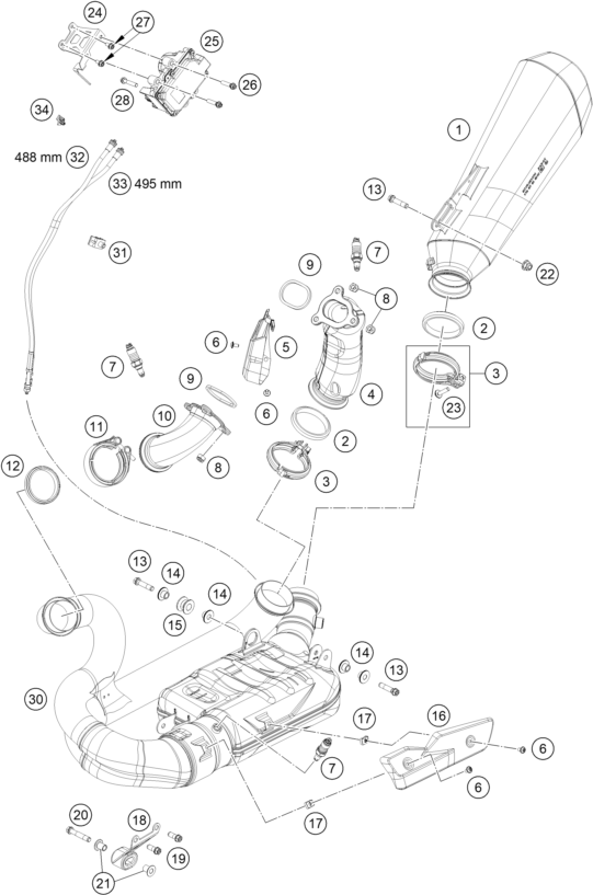 Sprängskiss: Exhaust System – KTM BRABUS 1300 R, black 2022