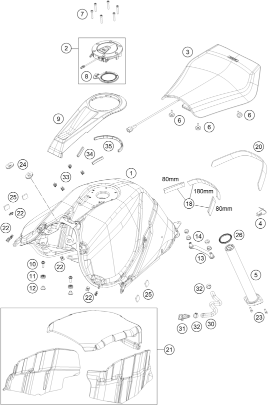Sprängskiss: Tank, Seat – KTM BRABUS 1300 R, black 2022