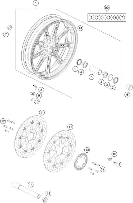 Sprängskiss: Front Wheel – KTM BRABUS 1300 R, black 2022