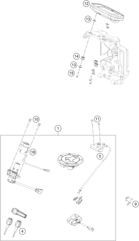 Sprängskiss: Instruments / Lock System – KTM 790 DUKE, grey 2022