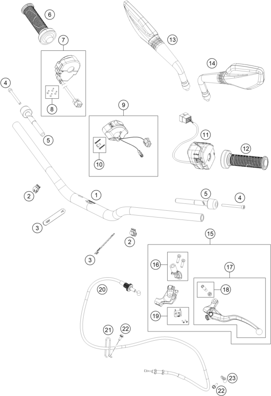 Sprängskiss: Handlebar, Controls – KTM 890 DUKE R CKD 2022
