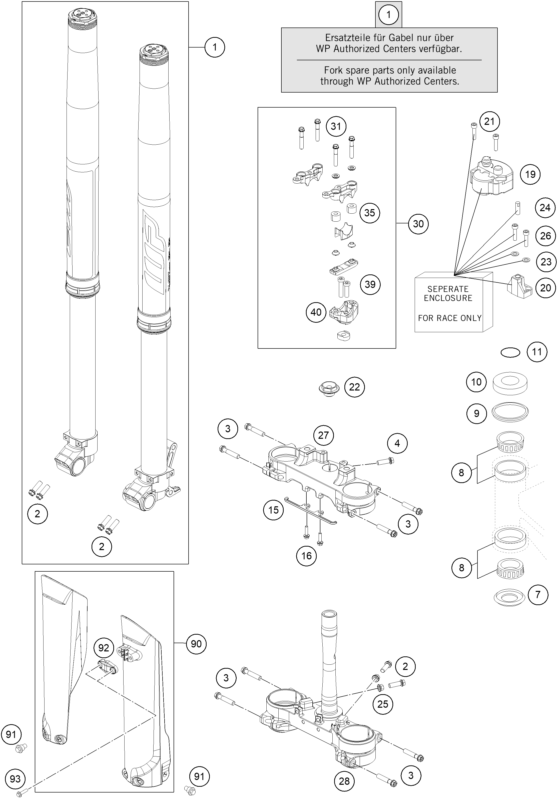 Sprängskiss: Front Fork, Triple Clamp – KTM KTM 450 RALLY REPLICA 2023