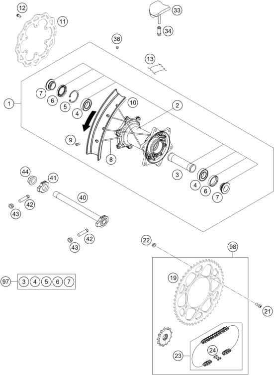 Sprängskiss: Rear Wheel – KTM 250 SX 2026
