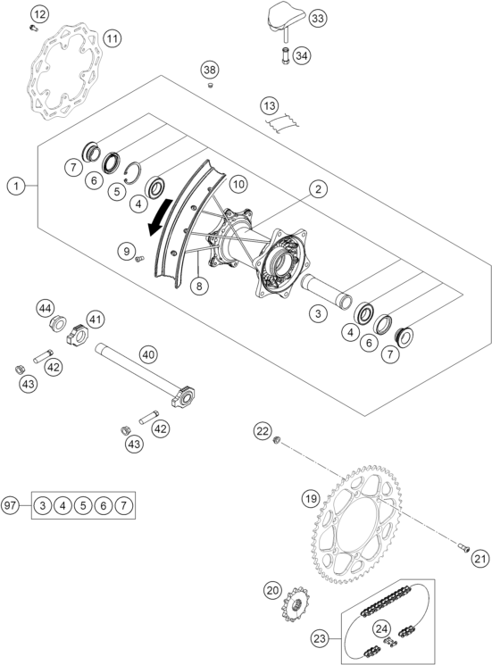 Sprängskiss: Rear Wheel – KTM 450 SX-F FACTORY EDITION 2026