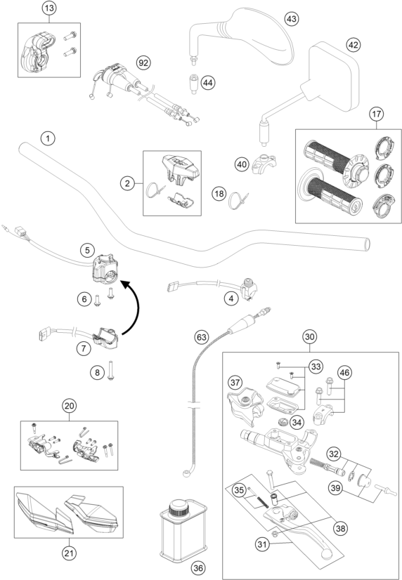 Sprängskiss: Handlebar, Controls – KTM 250 EXC-F CKD 2023