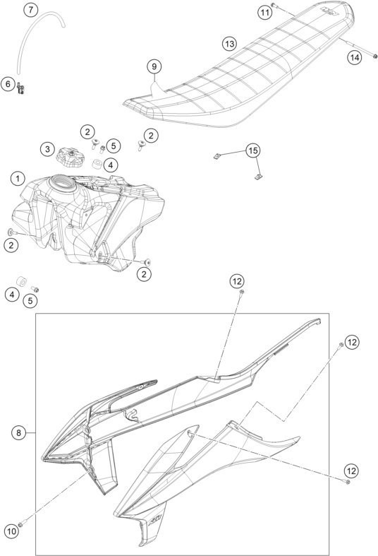 Sprängskiss: Tank, Seat – KTM 250 SX-F 2022