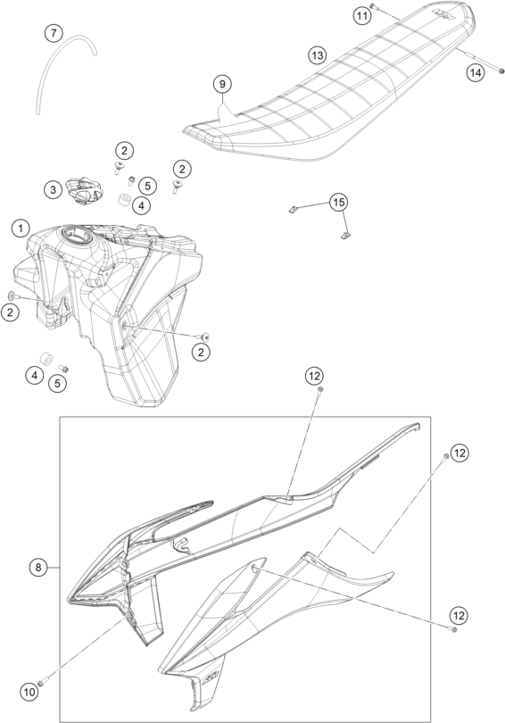Sprängskiss: Tank, Seat – KTM 350 EXC-F CKD 2022