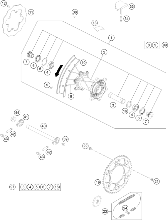 Sprängskiss: Rear Wheel – KTM 350 EXC-F SIX DAYS 2022