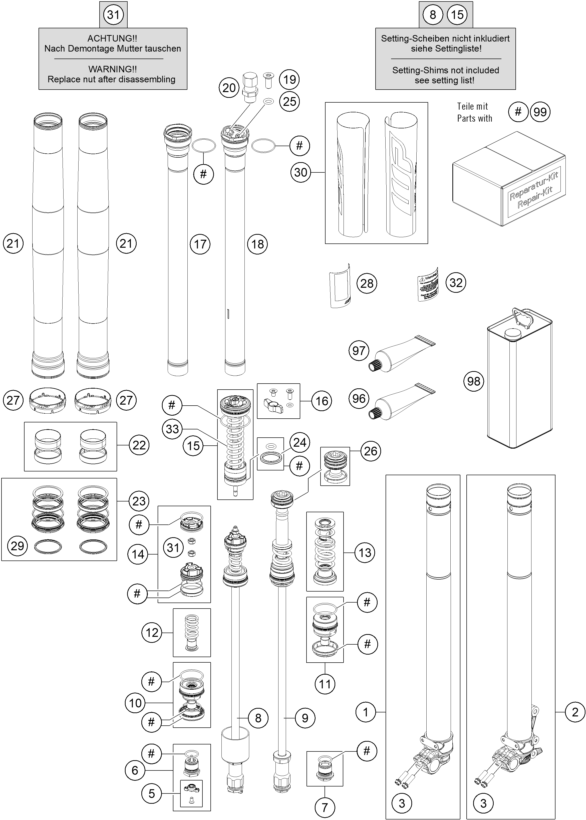 Sprängskiss: Front Fork Disassembled – KTM 450 SX-F 2023
