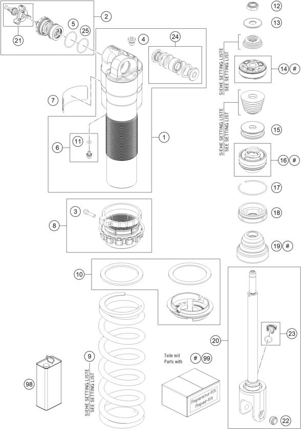 Sprängskiss: Shock Absorber Disassembled – KTM 250 XC-F 2026