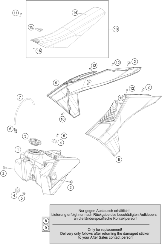 Sprängskiss: Tank, Seat – KTM 450 SX-F FACTORY EDITION 2026