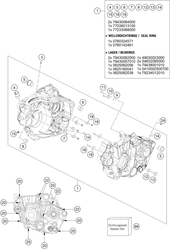 Sprängskiss: Engine Case – KTM 450 SMR 2026